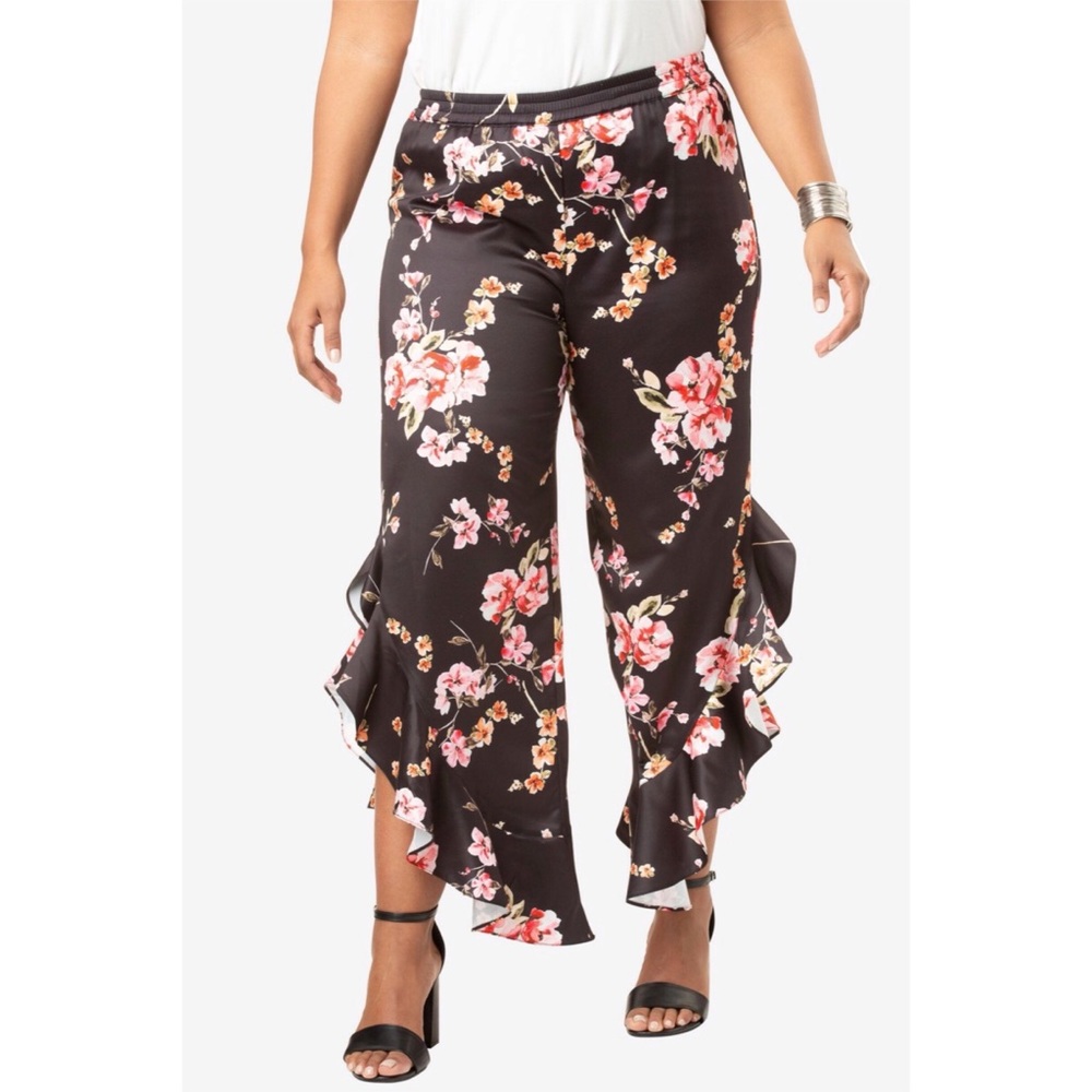 Roaman’s Black Split Gaucho Ruffle Pants